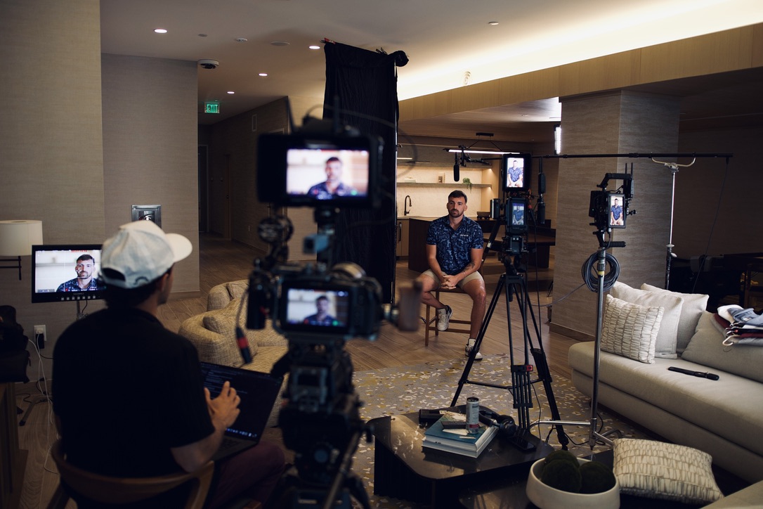 Script 8 Media production crew filming an interview on set